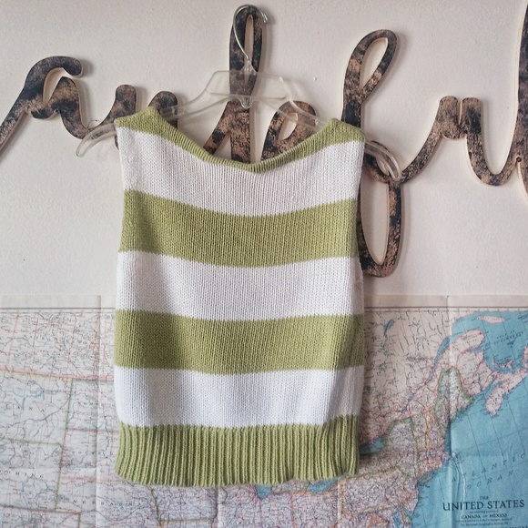 Tops - Avacado green and white striped soft knitted top.